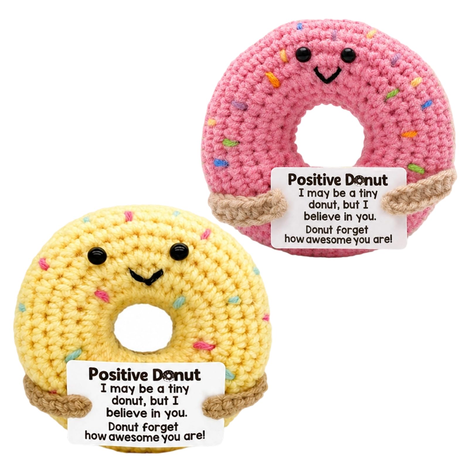XLTXWD 2Pcs Emotional Support Crochet, Soft Donut Dolls in Pink & Yellow, Relax