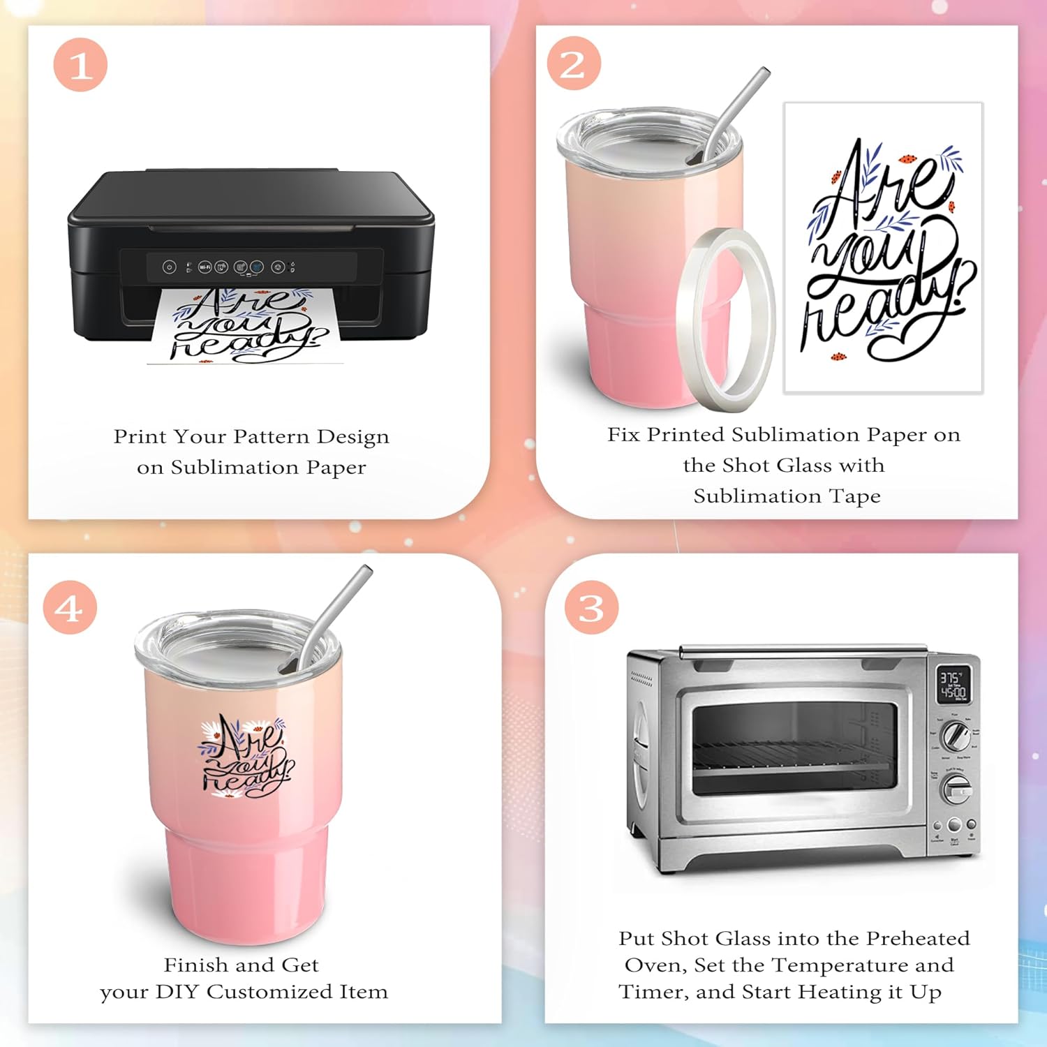 6 Pack 3 oz Gradient Mini Tumbler Shot Glass with Straw and Lid,Sublimation Christmas Shot Glasses Stainless Steel Vacuum Insulated Mini Tumblers Cups Gifts for Wedding Cocktail Party - Image 6