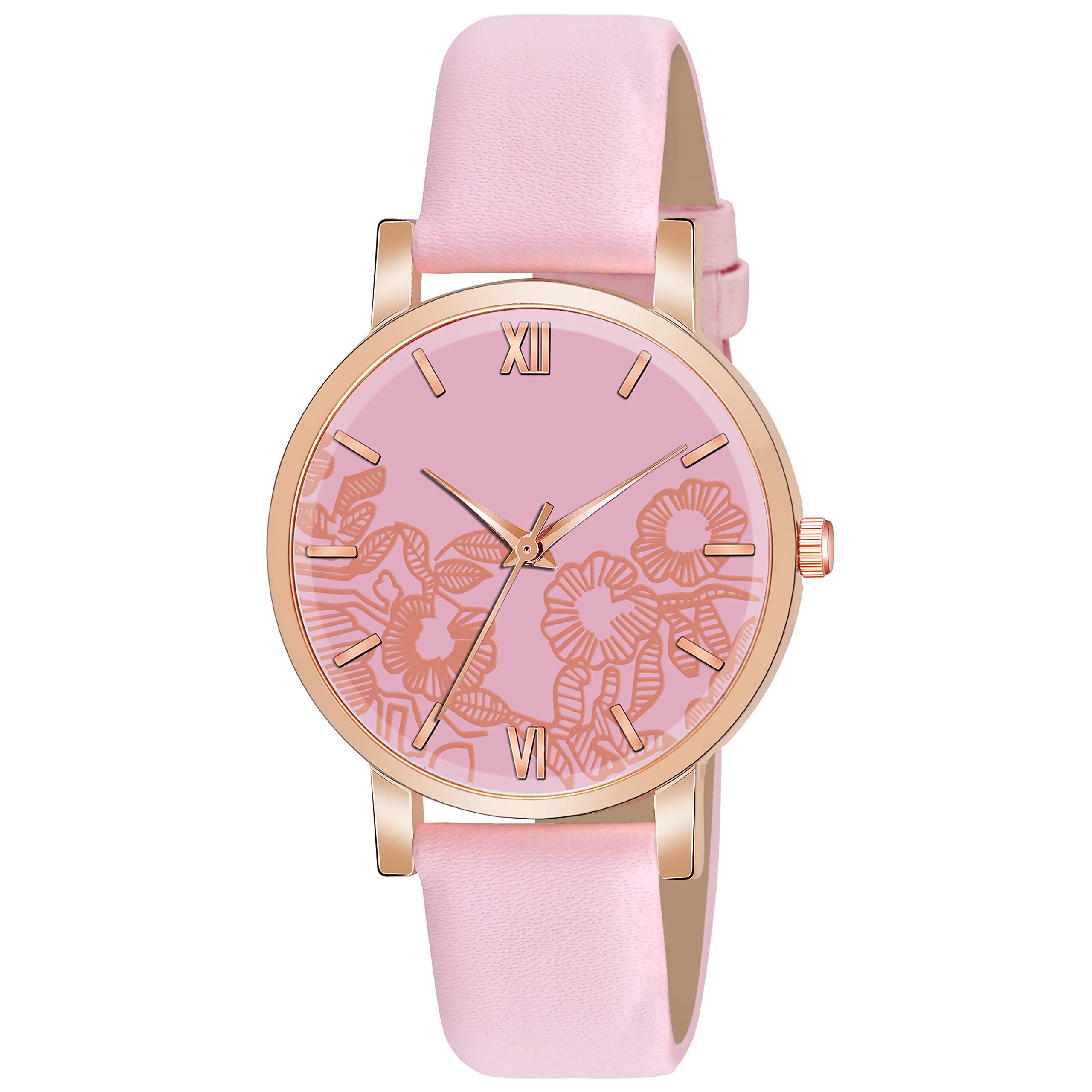 KIARVI GALLERY Analogue Flower Dial Unique Designer Leather Strap Womens and Girls Watch (Pink) (B09XLSCBZ7) Amazon Price History, Amazon Price Tracker