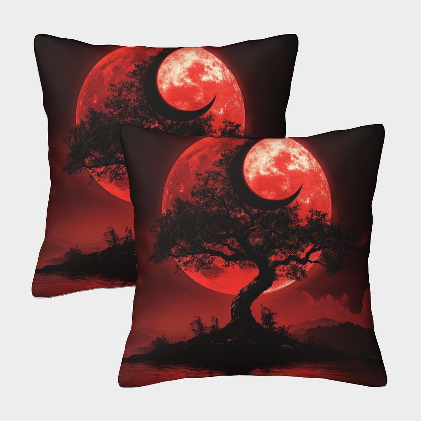 kaiyun 2 Pack Full Red Moon - Tree of Life Pillow Case Home Decoration Sofa Cushion Cover 50x50cm