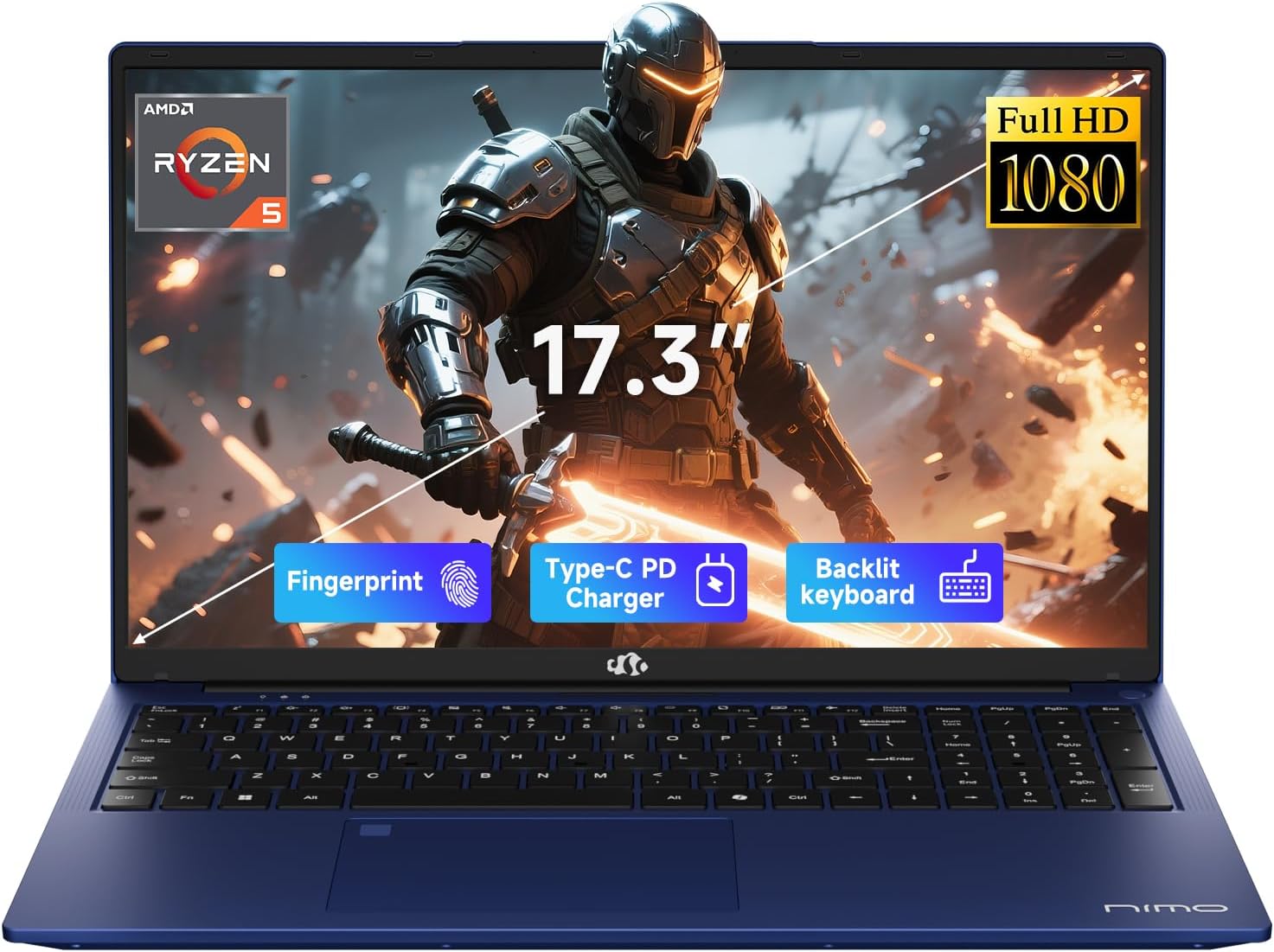 NIMO 17.3″ IPS FHD-Gaming-Laptop, AMD Ryzen 5 6600H 16GB DDR5 RAM 1TB SSD (Beat i7-1165G7 Up to 4.5GHz) Radeon 660M GPU-Computer with 100W Type-C Backlit Keyboard Fingerprint