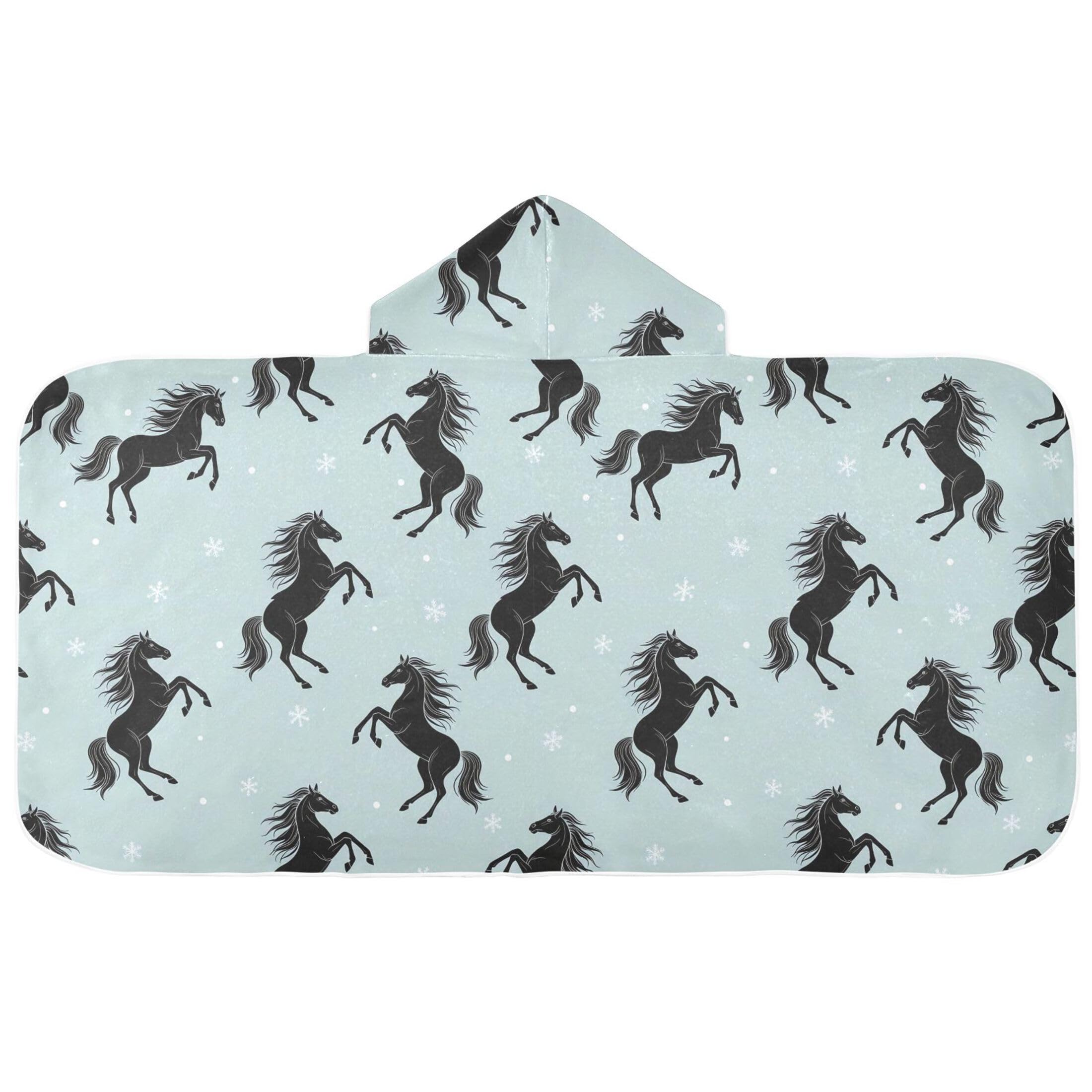 Fuauuyl Black Horses Hooded Baby Bath Towel Soft & Breathable Towel for Newborns Infants Toddlers, Nursery Essential