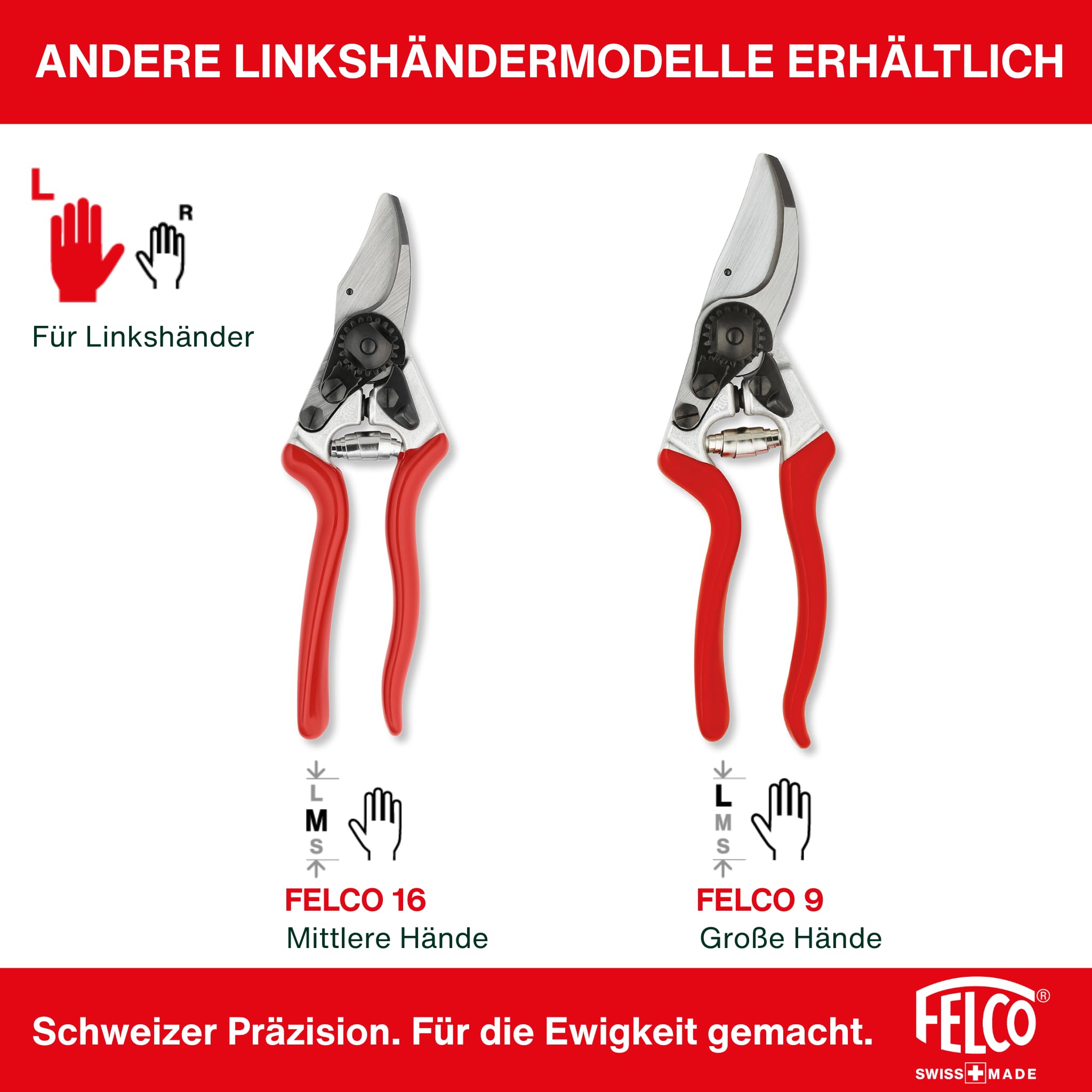 FELCO 4 Bypass-Gartenschere für Rechtshänder mit großen Händen, 25 mm