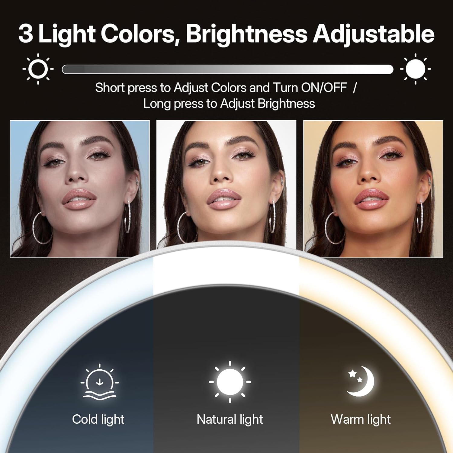 LitBear Travel Mirror with Lights, Foldable Double-Sided 10X/1X Magnifying Mirror, Rechargeable & Portable Lighted Makeup Mirror for Beauty, 3 Color Lighting, Dimmable Touch Screen, Smart Display
