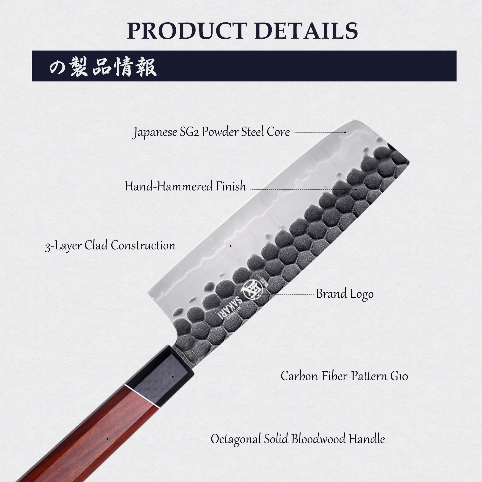 MITSUMOTO SAKARI 16 cm Nakiri Küchenmesser, SG2-Pulverstahl Kochmesser