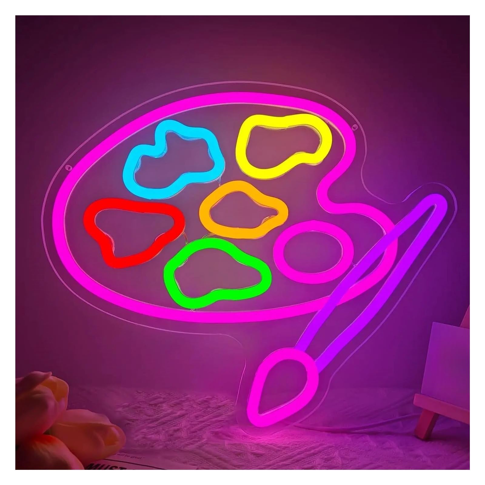 XENITE Luces Art Decoration Christmas Paleta De Pintura Letrero De Neón Arte Decoración Del Aula Paleta De Artista Pintura Con Luz Decoración De La Habitación Sala De Estudio 31.5cm×27.18cm