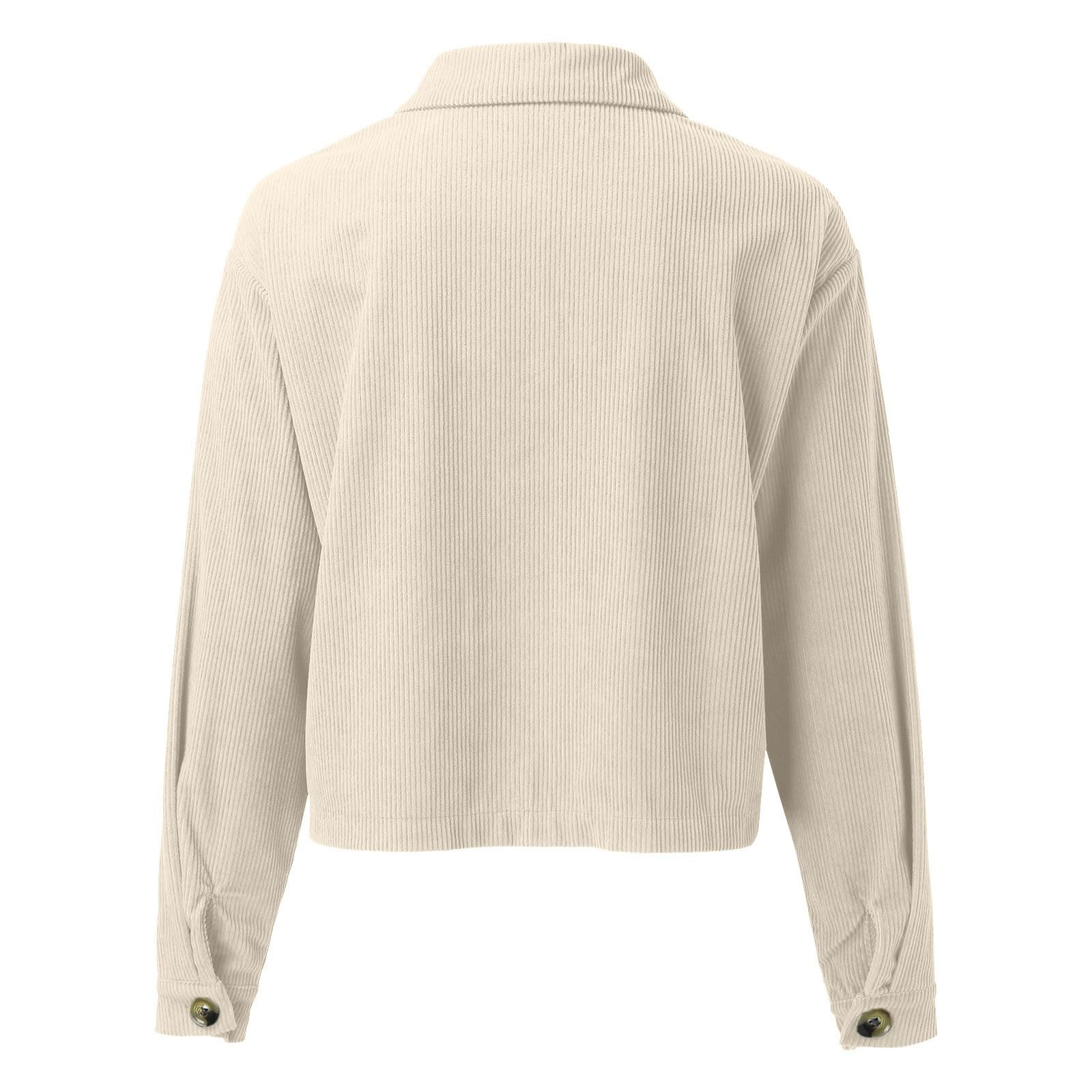 Blusa informal de color sólido engrosada con cuello levantado para mujer con bolsillos dobles y cierre de botón, ideal para otoño e invierno,