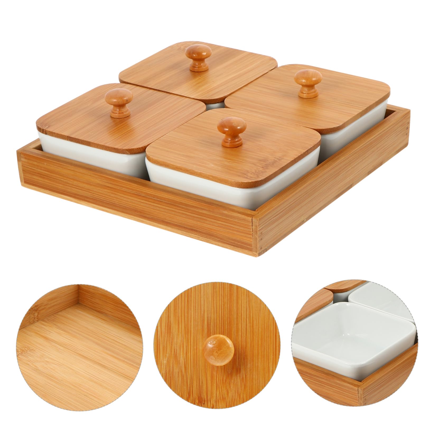 Housoutil Japanische Keramik Aufbewahrungsbox für Desserts mit Bambusdeckel