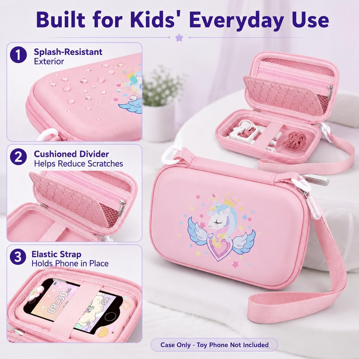 Smart Phone Case for KOKODI/for Luoba/for Yosfeng/for Luyiilo | Cute Pattern, PU Surface, Shoulder Strap, Handle, Mesh,Store Accessories Such as USB Charging Cable, Travel, Case Only, Pink