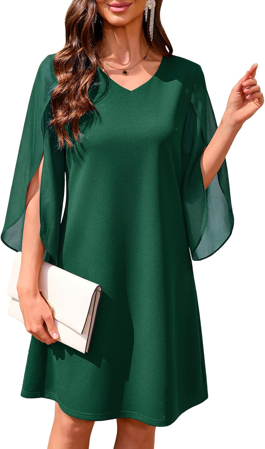 oten Women's V Neck Flutter Chiffon Sleeve Cocktail Semi-Formal Wedding Guest Party Dresses
