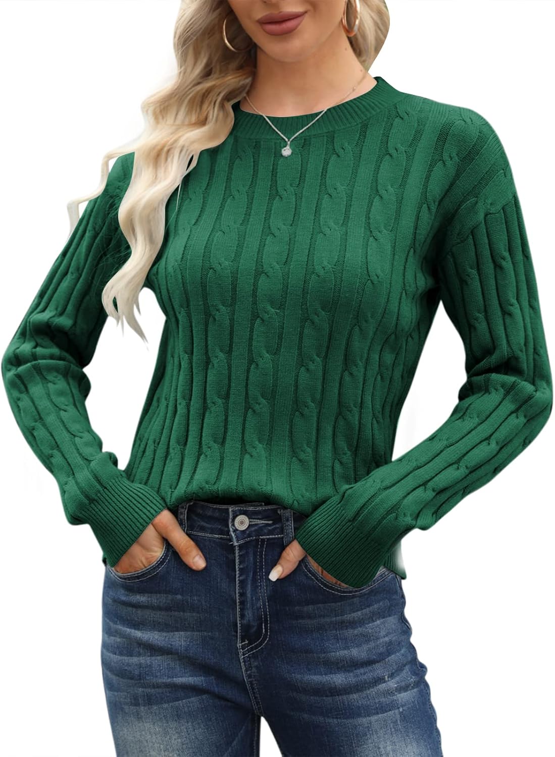 Esobo Women's Classic-fit Lightweight Cable Long Sleeve Mockneck Loose Casual Sweater Jumpers - Image 2