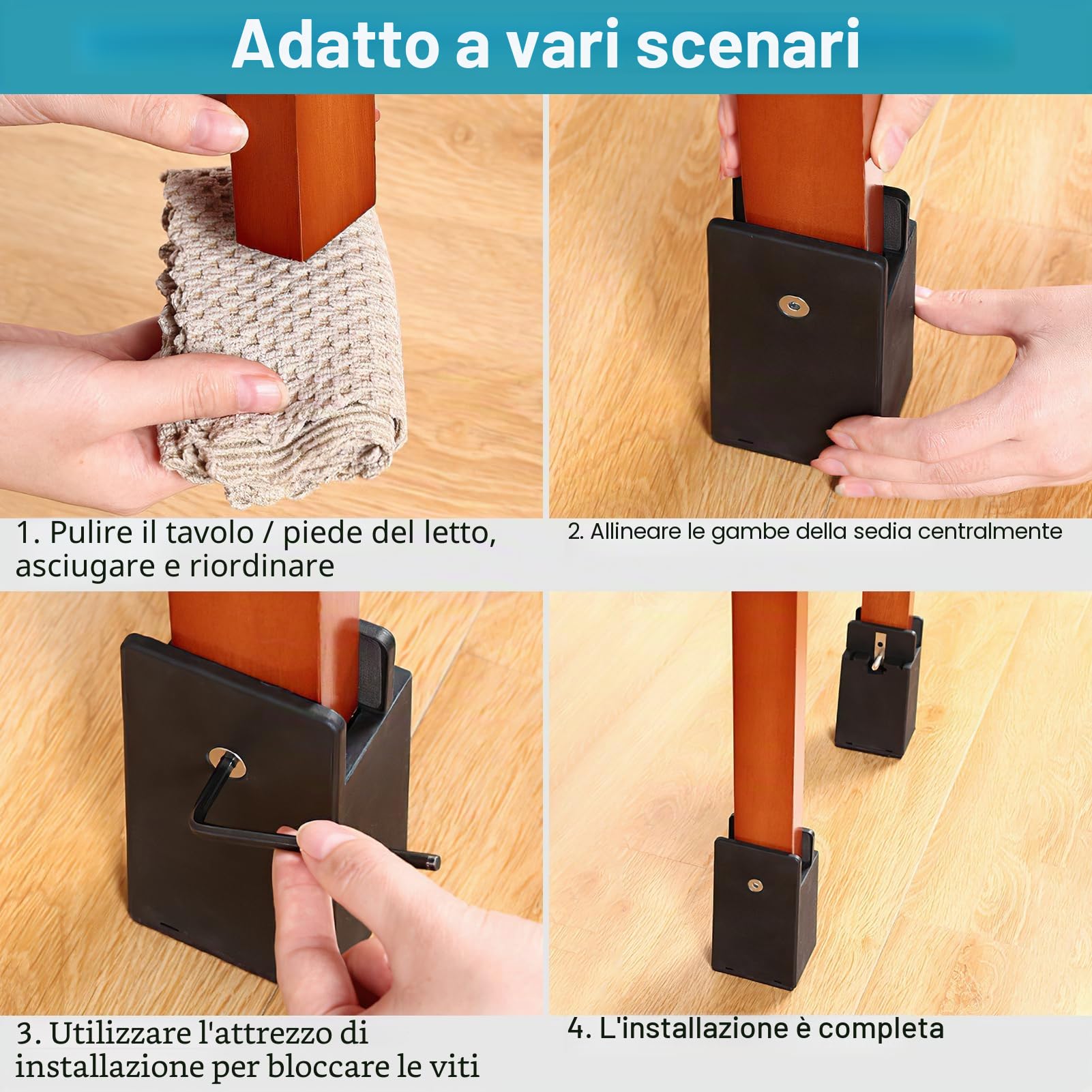 4 rialzi per mobili da 10 cm, rialzo regolabile con morsetto a vite, rialzo per sedie a letto, rialzo per divano, rialzo per mobili da 10 – 37 mm di larghezza