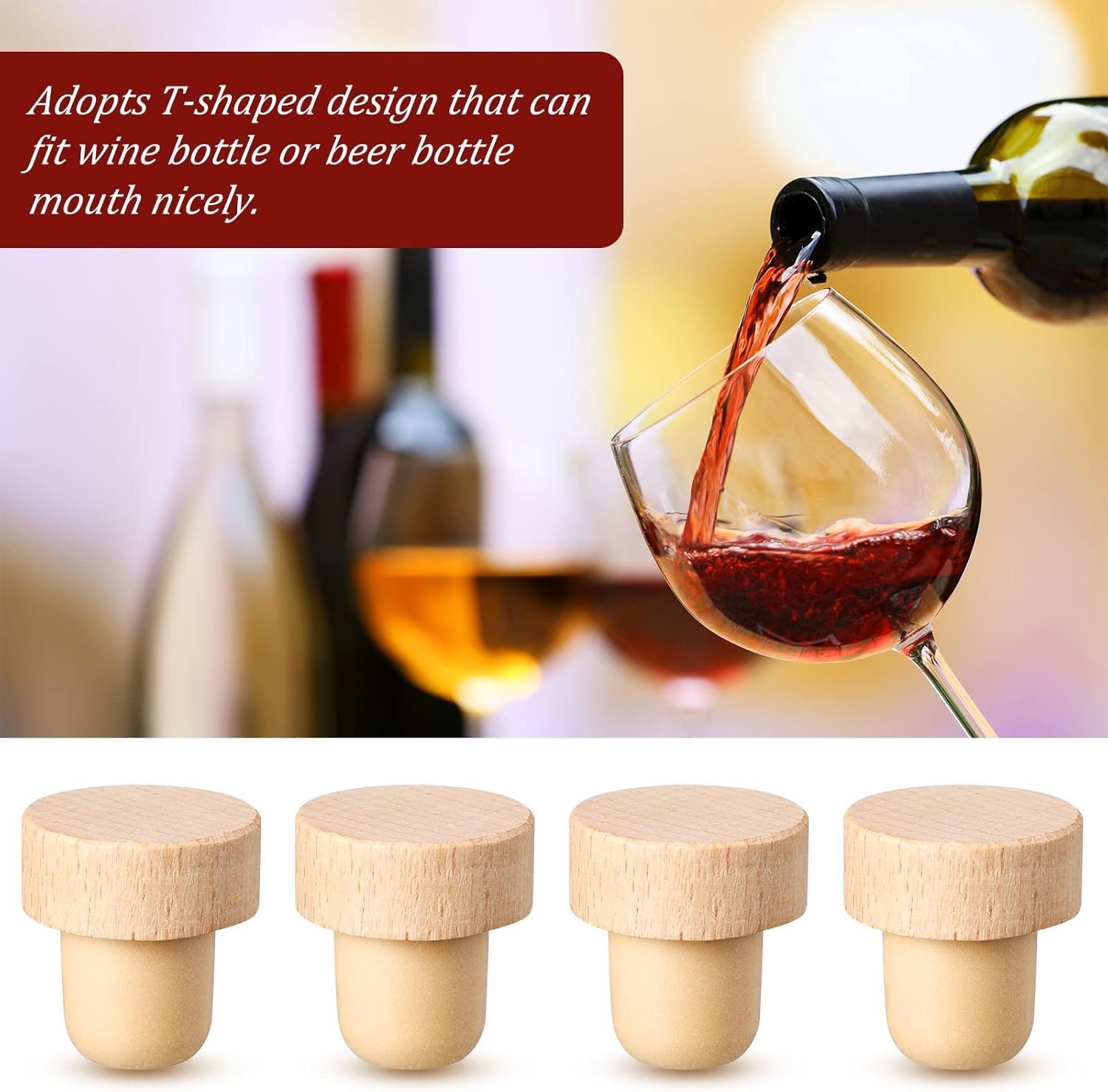 200 Pcs T Shaped Cork Plugs Reusable Wooden & Rubber Wine & Beer Bottle Stoppers