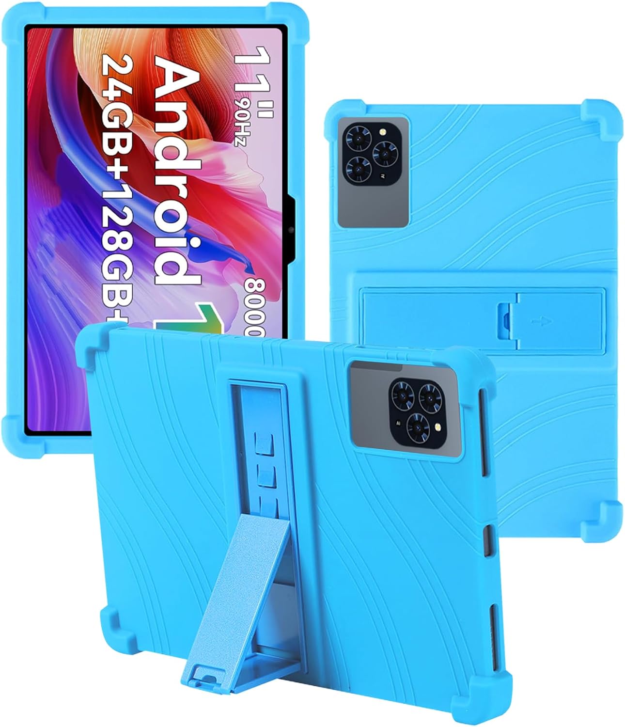 Case for KINGRID T90 11 inch Android 16 Tablet,WUNIAK Shock Proof Lightweight Stand Rubber Shell Protective Cover,Kids Friendly Soft Silicone Adjustable Stand Cover,LIGHTBLUE
