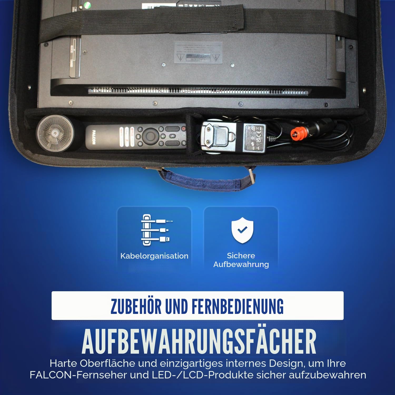 Falcon Schutzhülle für Camping-Fernseher – harte Tragetasche für Camping, Wohnmobil & Wohnwagen, blau, 24-27 inches, Klassisch