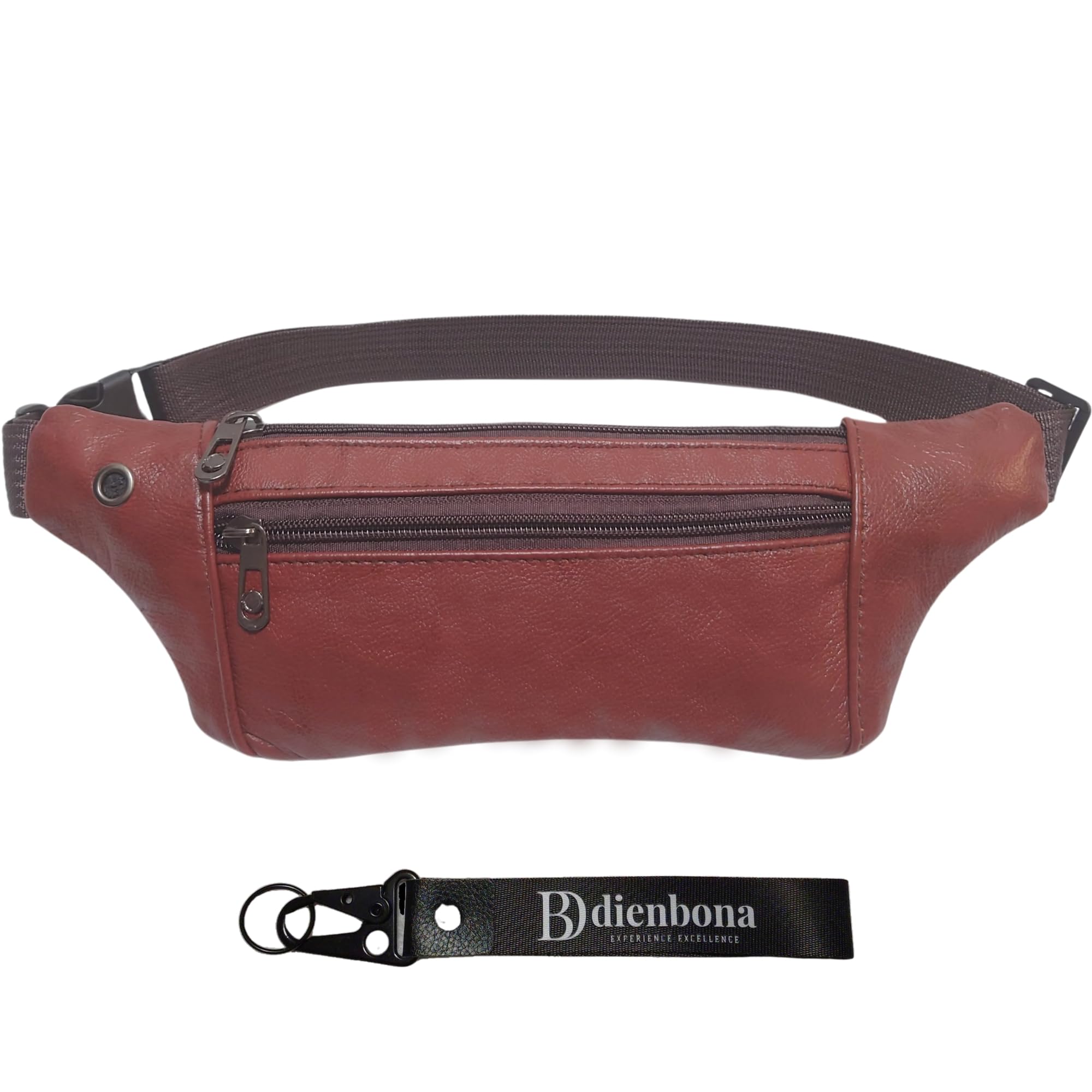 Genuine Leather Slim Sling Waist Bag, Crossbody Travel Pouch with Adjustable Strap and key Ring (Chestnut Brown)