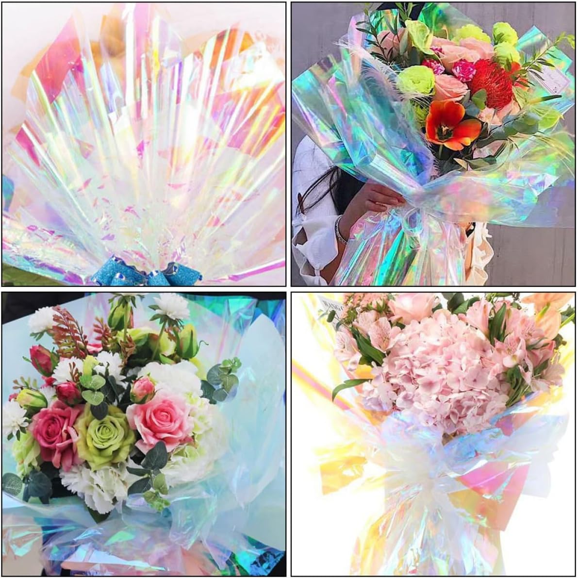 Ciieeo Iridescent Cellophane Wrapping Film 10 Meters Rainbow Gradient Packing Paper for Flower Wrapping and Packaging