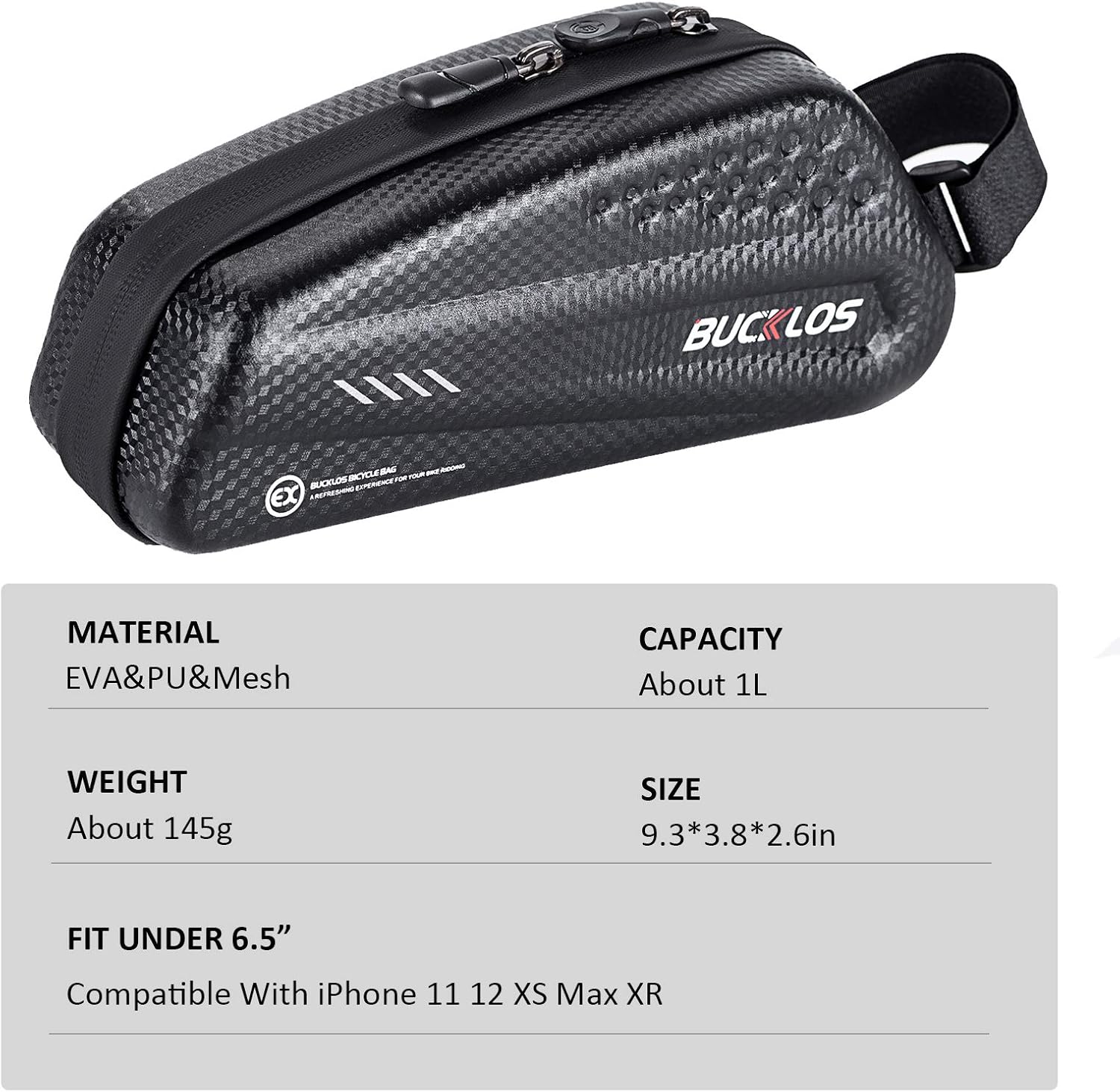 BUCKLOS Bicycle Front Frame Bag Fit Under 6.5”,Waterproof Bike Phone Bag Front Top Tube Bike Pouch Bag Handlebar Pressure Resistance Hard Shell Compatible with iPhone 11 12 Max XR : Sports & Outdoors