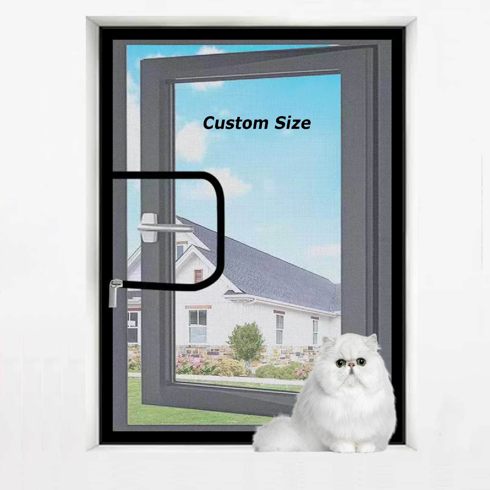 Xxiudee White Sticky Tape, White Mesh Custom Size Window Screen Insect Screen Mosquito Net Fits, Cat Proof Window Net For Summer Patio Balcony, Pets Protection & Keep Bugs Out, Indoor Cat Safety Netting