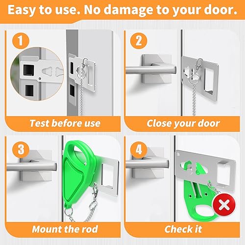 Miniatura 9 de Cerradura de puerta de viaje portátil verde de 1 pieza, cerradura de puerta adicional para asegurar puertas desde el interior, simple y eficaz