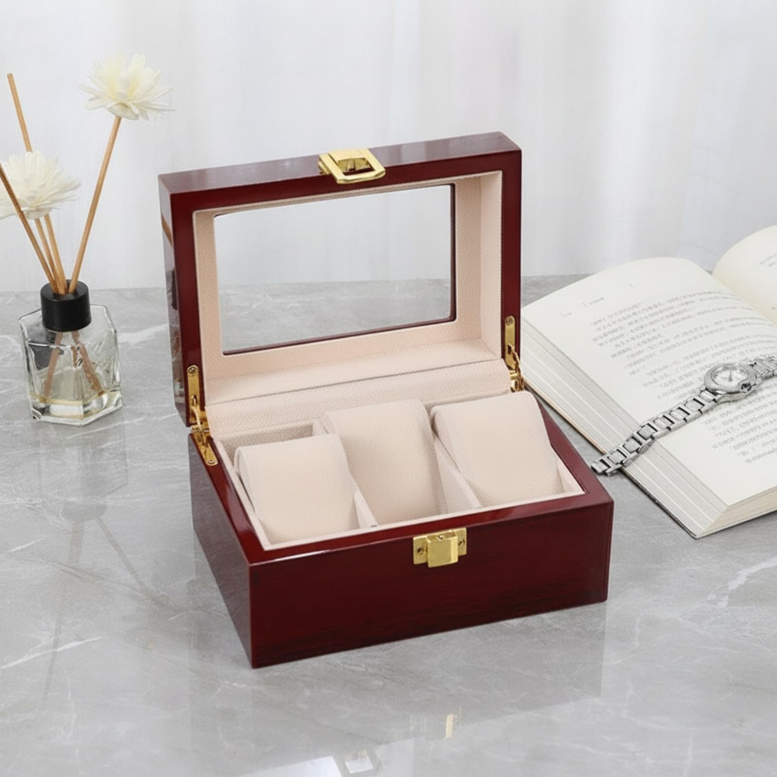 predolo Caja Relojes con 24 Compartimentos Organizador Relojes Lacado Estuche para Coleccionistas, Cómoda, Tiendas