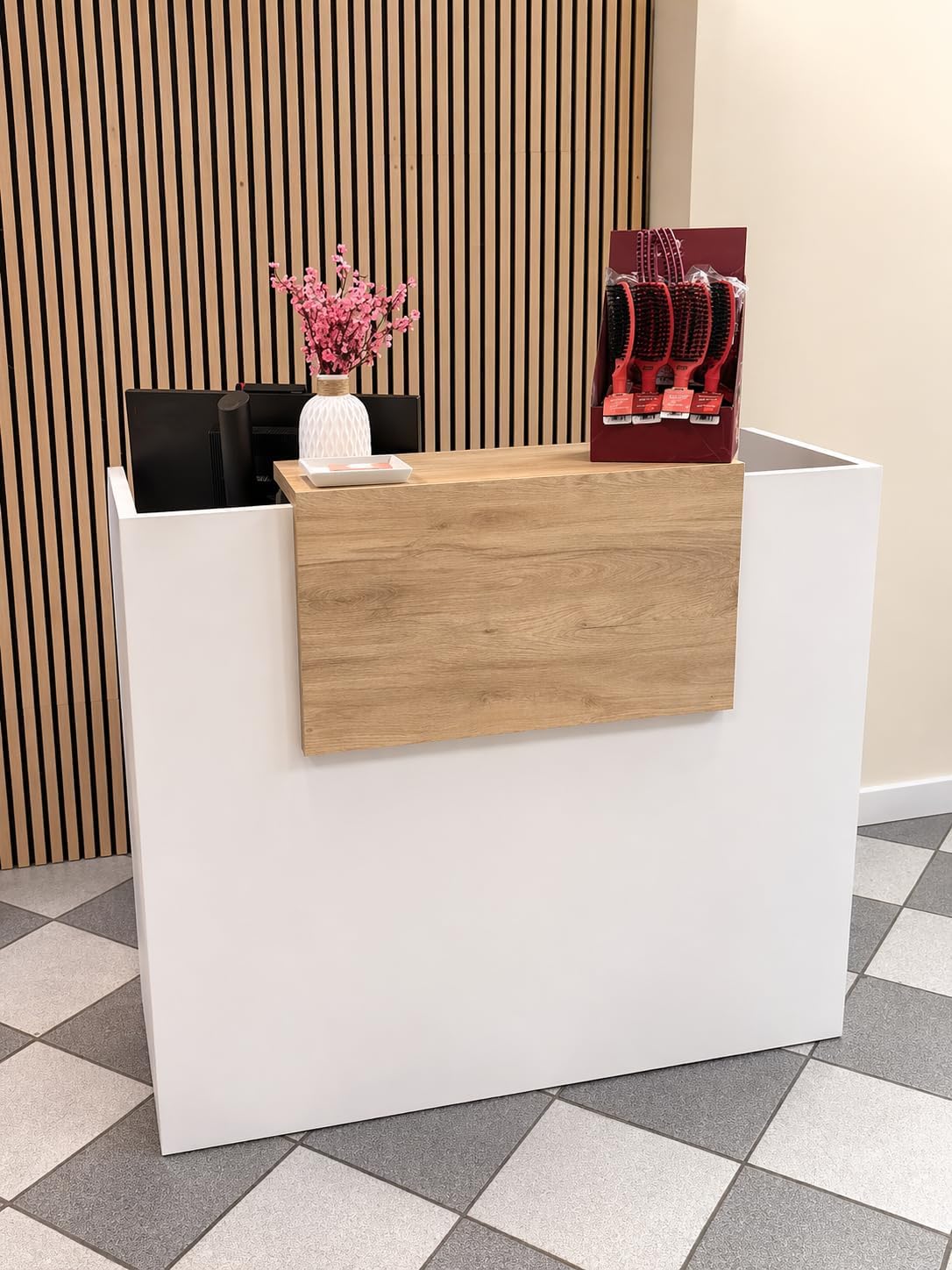 Genérico OFILIKE. Mostrador Basic de Recepción para Oficina o Negocio - Mostrador Recepción Moderno con Estante Interior (Roble) (120cm Ancho)