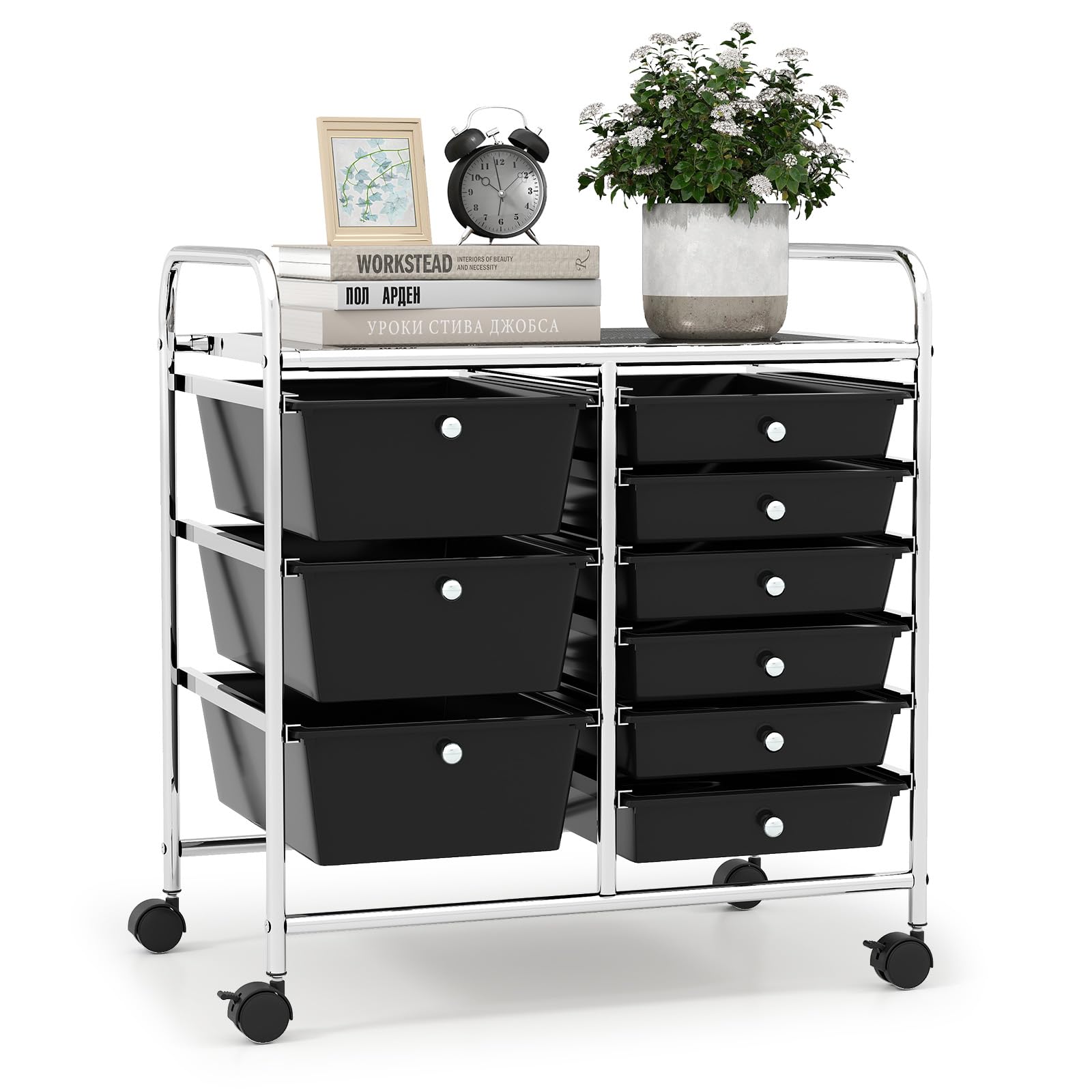 LDAILY 9 Drawer Rolling Storage Cart, Rolling Cart with Drawers for Classroom, Art Supply Craft Organizer on Wheel with Metal Frame & Handles for Home