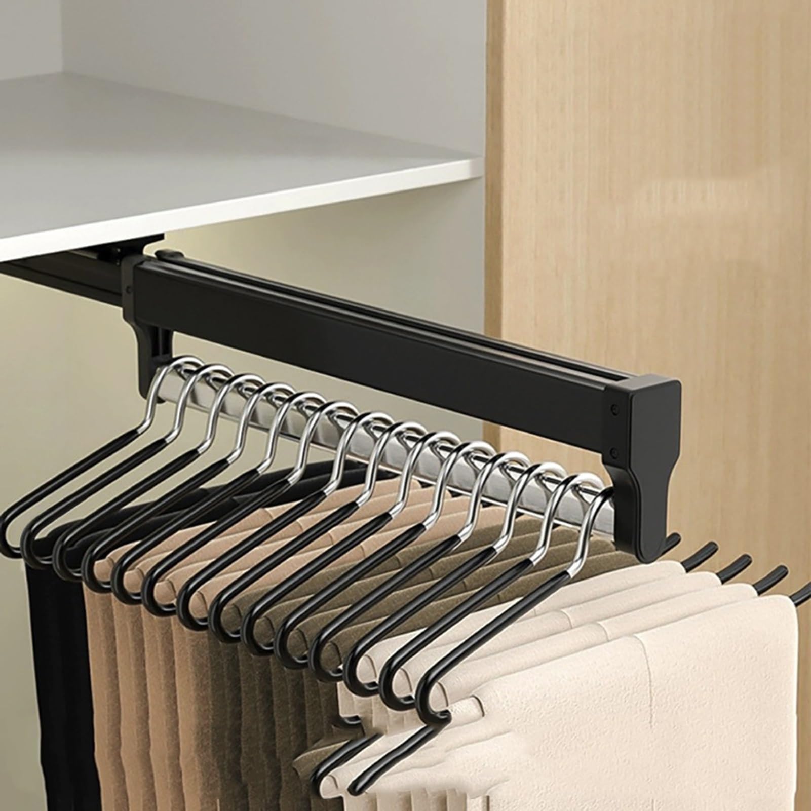 BDAYEK Wardrobe rail Extendable Pull Out Closet Rod, 201 Steel With 2 Sliding Rail, 30-80cm Adjustable Wardrobe Clothes Rack(White,550MM/21.6INCH)(Black,600MM/23.6INCH)