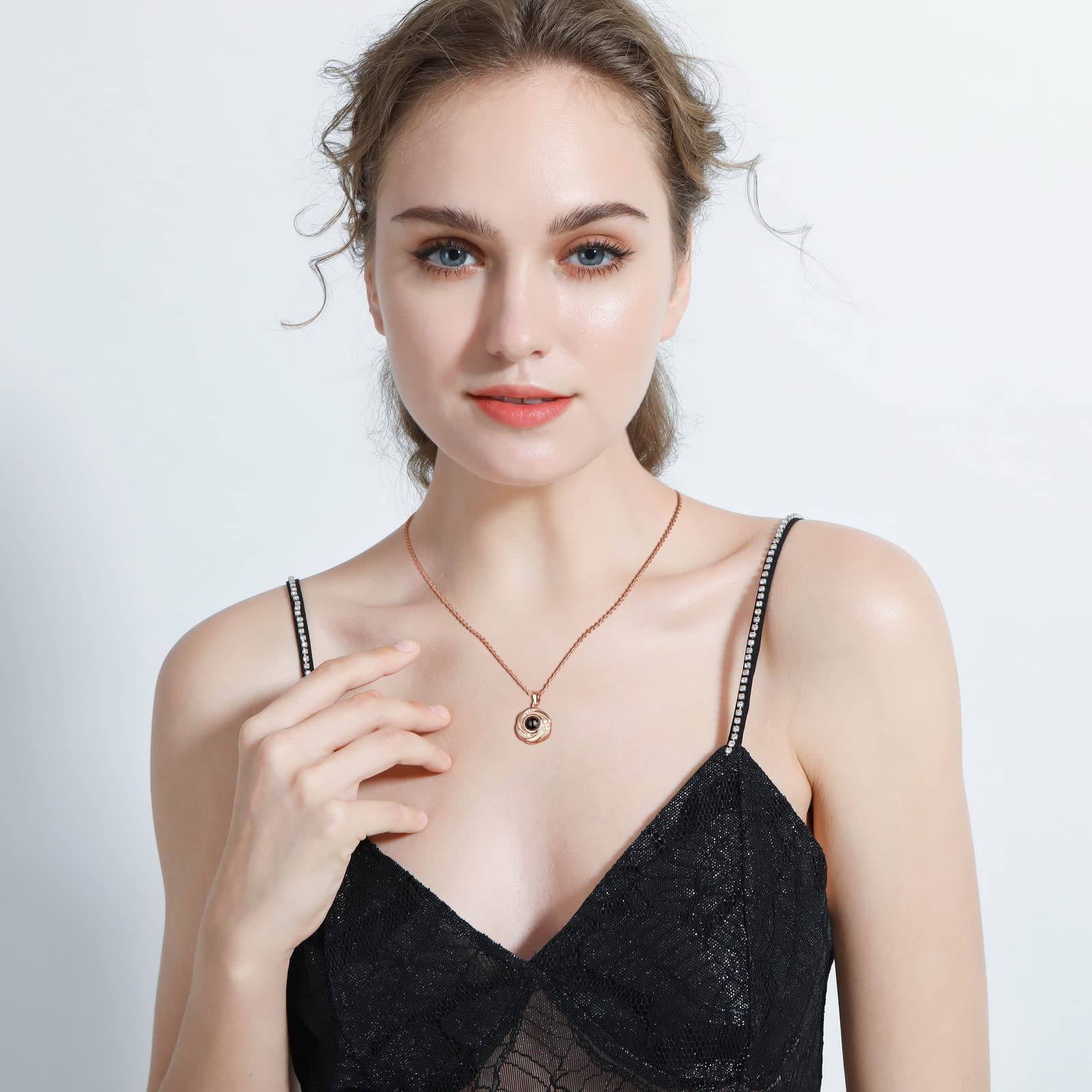 INBLUE Colgante con Imagen de Proyección Personalizada Collar de Plata de Ley 925 Colgante En Forma de Corazón de Cumpleaños para Ella/Mujer/Novia/Joyería para Mamá