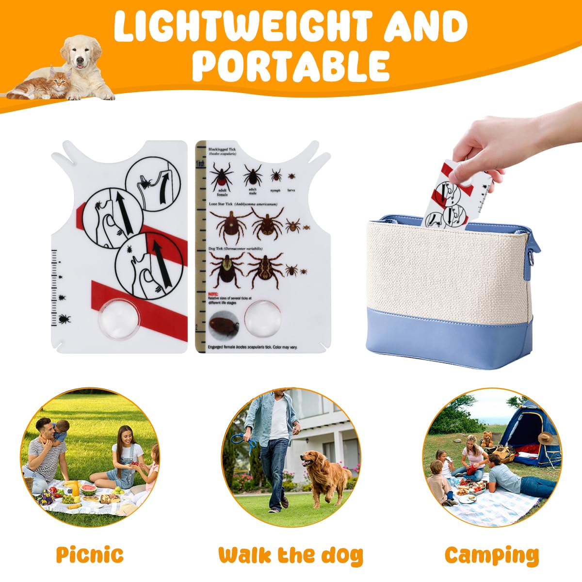 2 Pcs Portable Tire-Tique avec Loupe, Carte de Retrait de Tiques, pour Retirer Rapidement et en Douceur Les Tiques de L'animal de Compagnie ou de l'homme, Idéal pour Les Activités de Plein Air