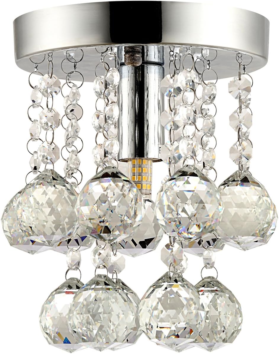 Fiveying LED Ceiling Crystal Chandelier Pendant Fixture 1 Light 16cm
