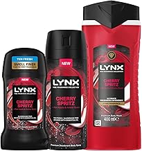 Lynx Fine Fragrance Collection of Cherry Spritz Body Spray 150ml and Deodorant Stick 50ml with Body Wash 400ml Infused with a Cherry, Red Apple and Amber Scent for Long Lasting Freshness