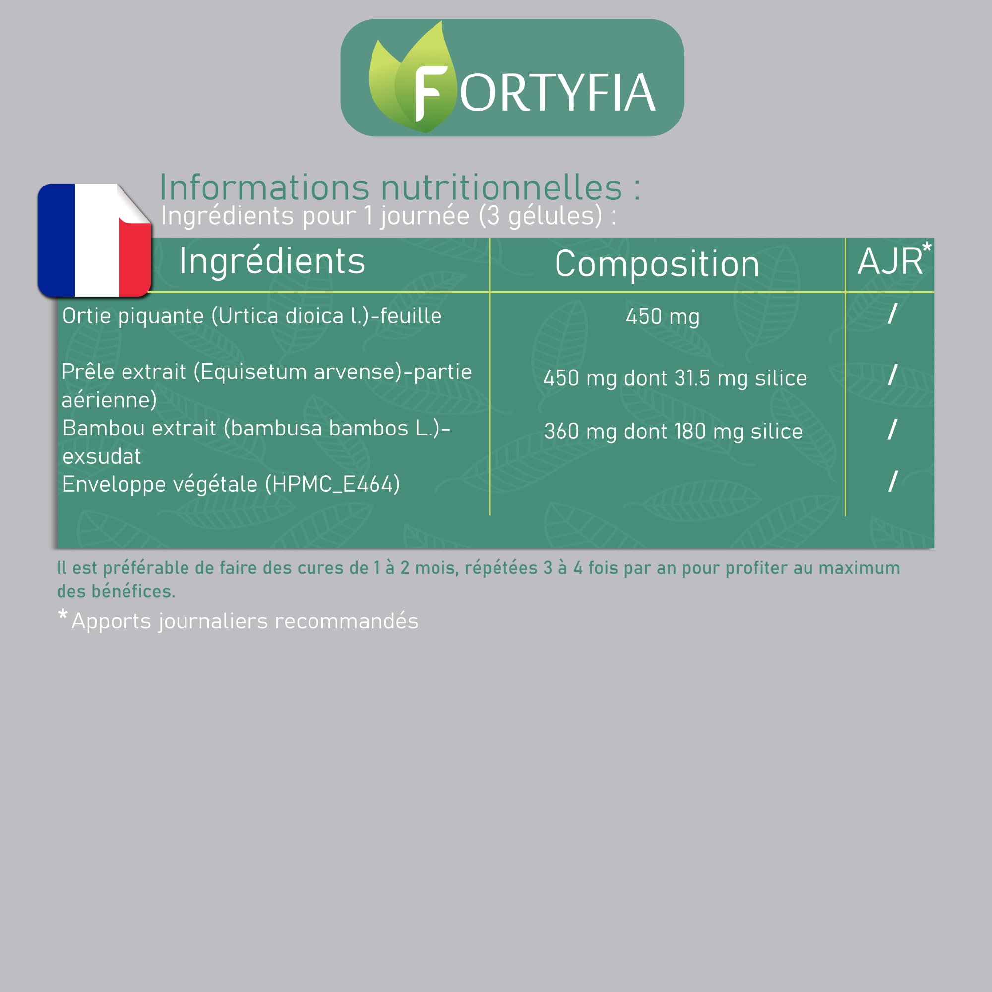 SILICIUM + | COMPLEXE ARTICULATIONS | FLEXIBILITÉ | RENFORCEMENT | Ortie piquante, Prêle, Bambou | 120 Gélules | FORTYFIA | Fabriqué En France
