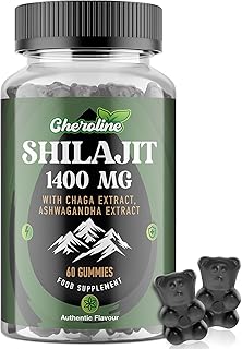 Shilajit Gummies 1400mg, Pure Himalayan Shilajit with Chaga and Ashwagandha, 85+ Trace Minerals, Rich in Fulvic Acid, for Energy & Immune, Sugar-Free, Vegan (60 Count (Pack of 1))