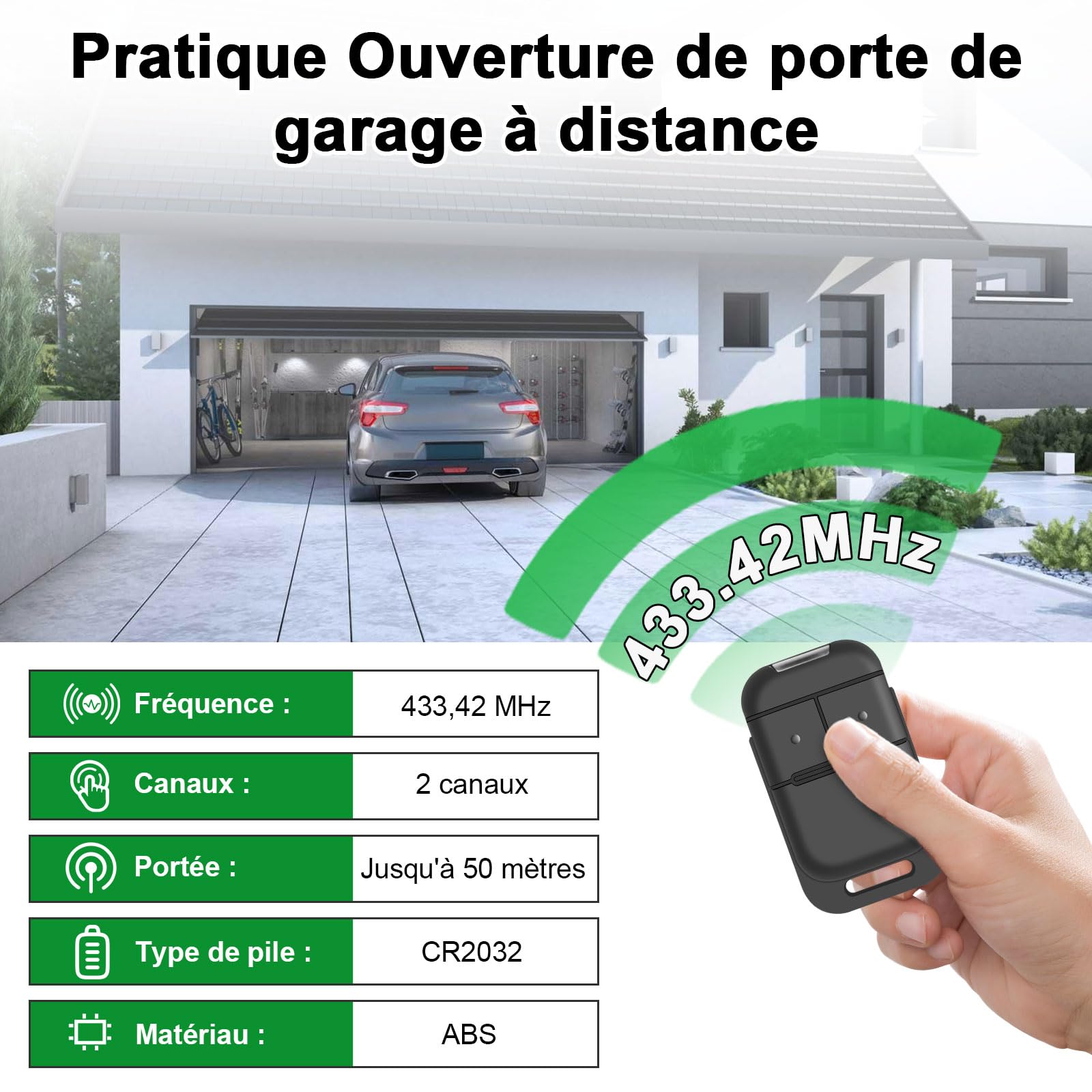 433,42 MHz Telecommande Portail S0-mfy pour 2401539, 1841026,1841025, 2 Canaux, Rolling Code, Télécommande Bip Portail de Garage