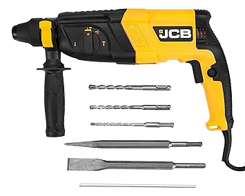 Groz JCB PROFESSIONAL 26 millimeters Rotary Hammer with Dual Function & Reversible Operation | 800 W, 1300RPM | 2.8J Impact Energy | Doweling and drilling holes in concrete & masonry walls, Yellow