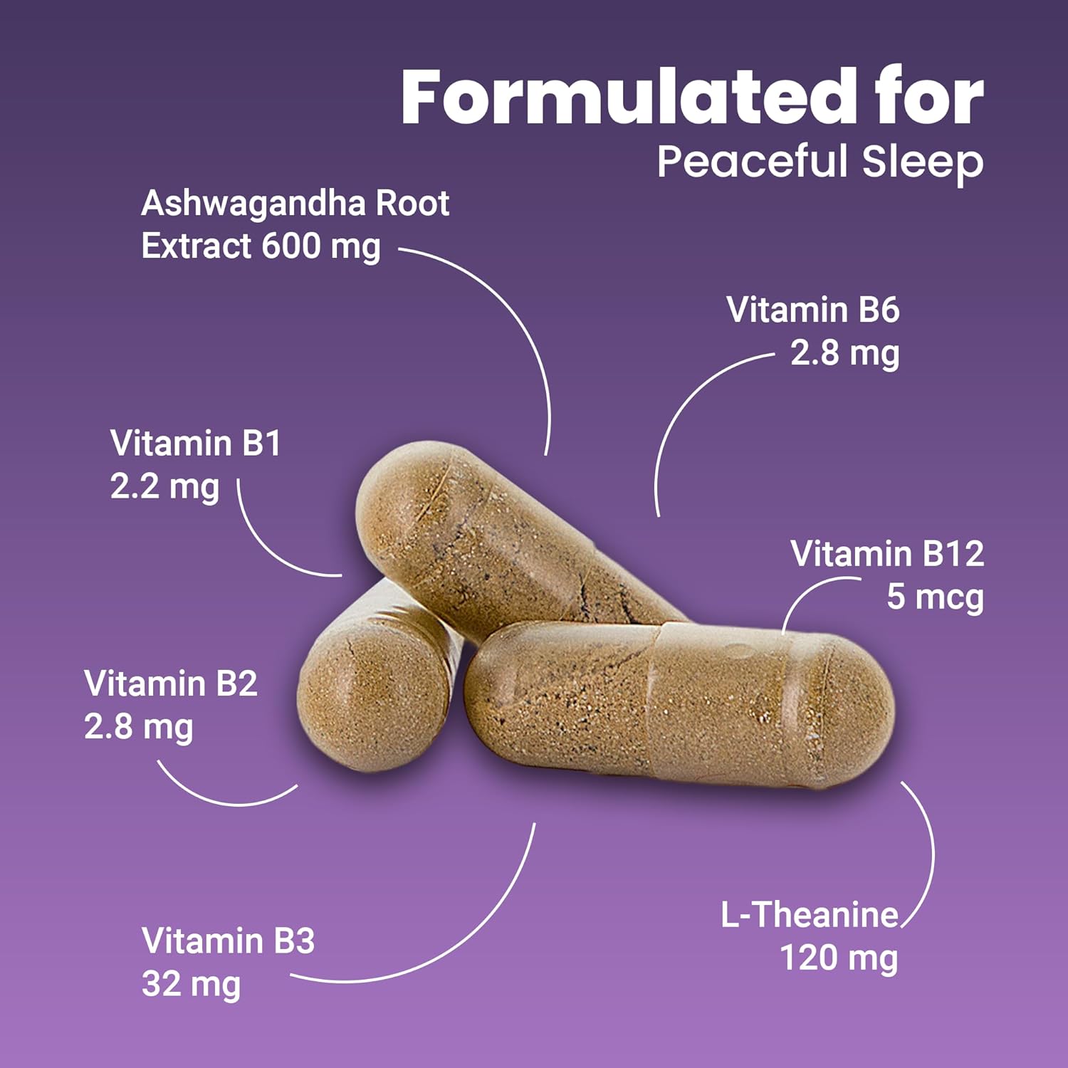 Sleep Supplement Capsules with Ashwagandha, L-Theanine & B Vitamins | Supports Natural Sleep | 60 Capsules