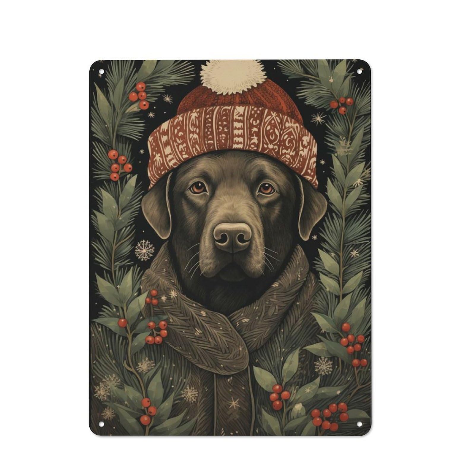 Junmoney Labrador Retriever Xmas Cottage Style Metal Wall Decor 40X30cm, Farmhouse Metal Sign For Farmhouse Kitchen, Pantry Or Dining Area