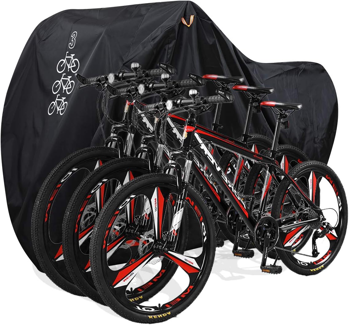 Aiskaer Bike Cover for 2-3 Bikes, Waterproof, Black, Polyester, Heavy Duty, Mountain, Road, Electric Bikes