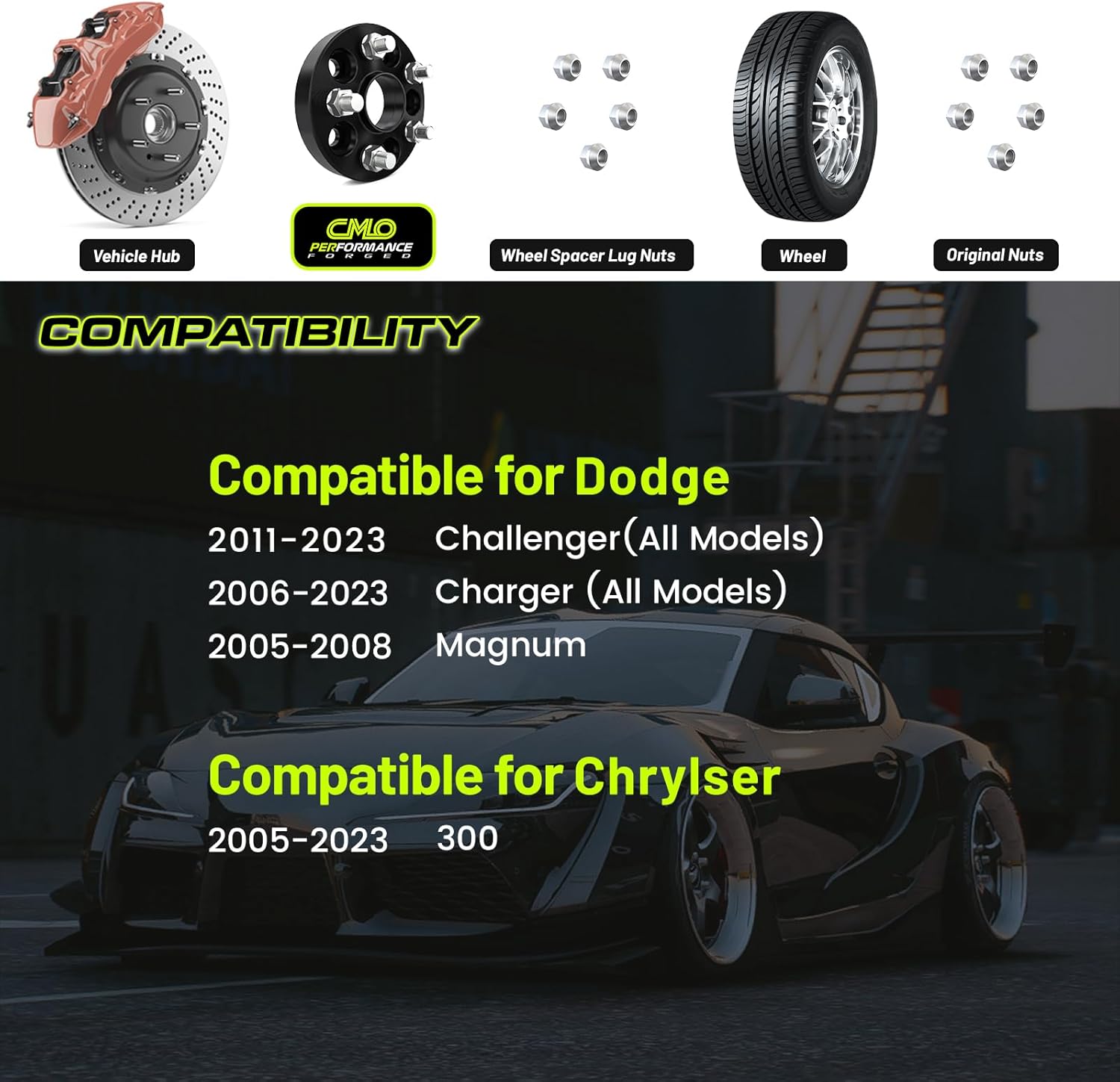 50mm (2 Inch) Hubcentric Black Wheel Spacers 5x115 Compatible For Dodge Charger 2006-2022, Challenger 2008-2022, Magnum 2005-2008, Compatible For Chrysler 300c 2005-2022 (2pcs 71.6mm M14x1.5) Spacer - Image 2