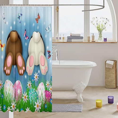 Miniatura 3 de Cortina de ducha de huevos de Pascua de 72 pulgadas de ancho x 72 pulgadas de largo, cortina de baño de cola de conejo para niñas, mujeres y