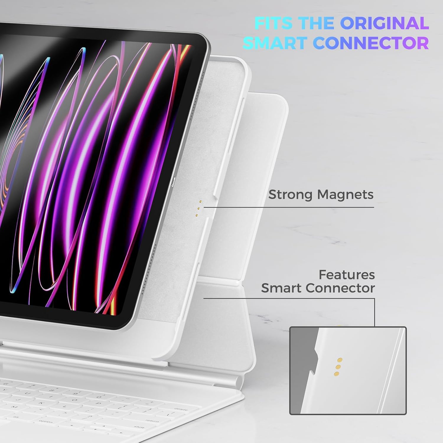ProCase Magic Keyboard Compatible Case for iPad Pro 12.9 2022 2021 2020 2018, Slim Magnetic Cover with Pencil Holder for iPad Pro 12.9 6th Gen/5th Gen/4th Gen/3rd Gen[Keyboard Not Included] -White