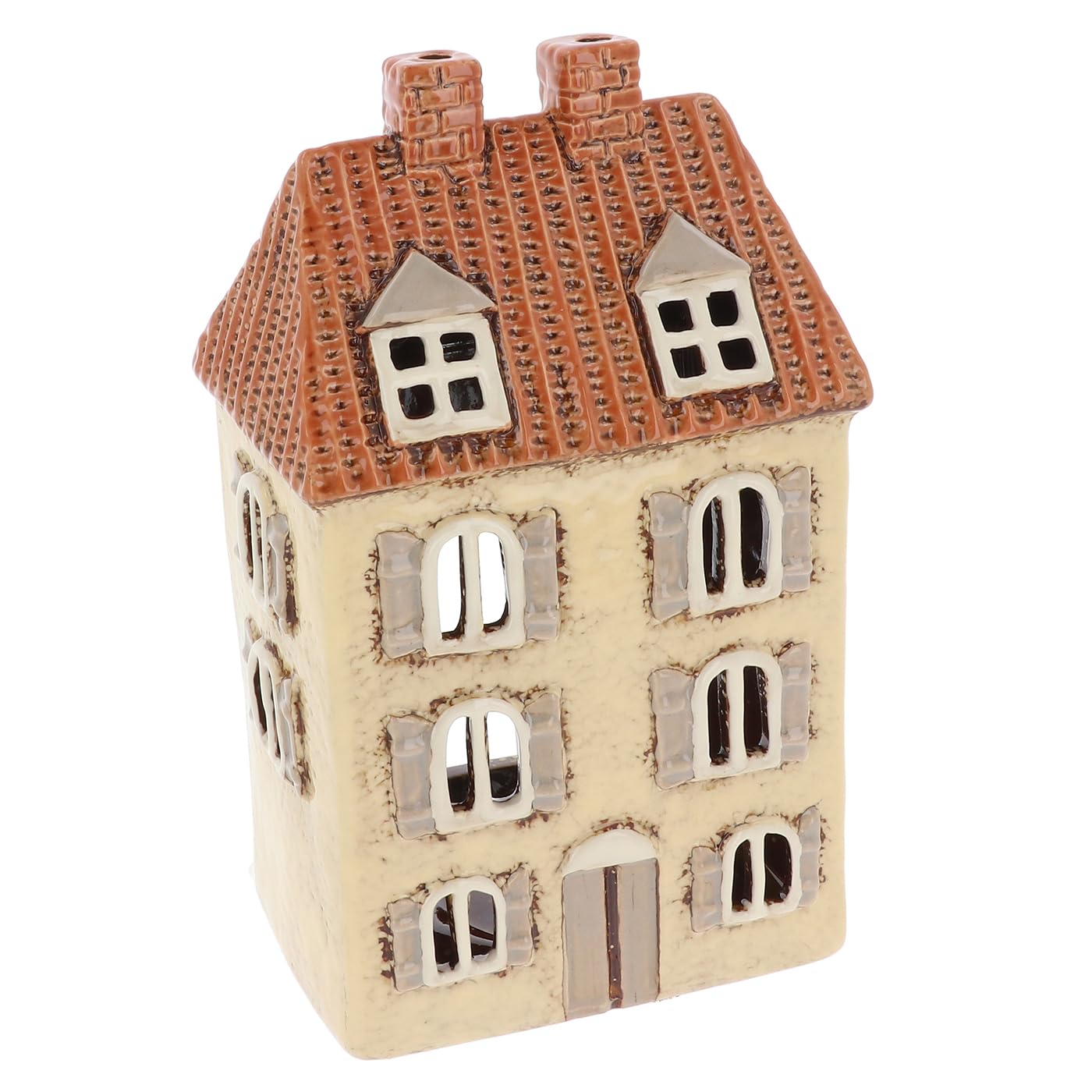 Shudehill Giftware Village Pottery Ceramic Tealight Holder Brick Houses Grey Neutral Collection - Tiled Chateau, Lilac, or Dormer House (Tiled Chateau)