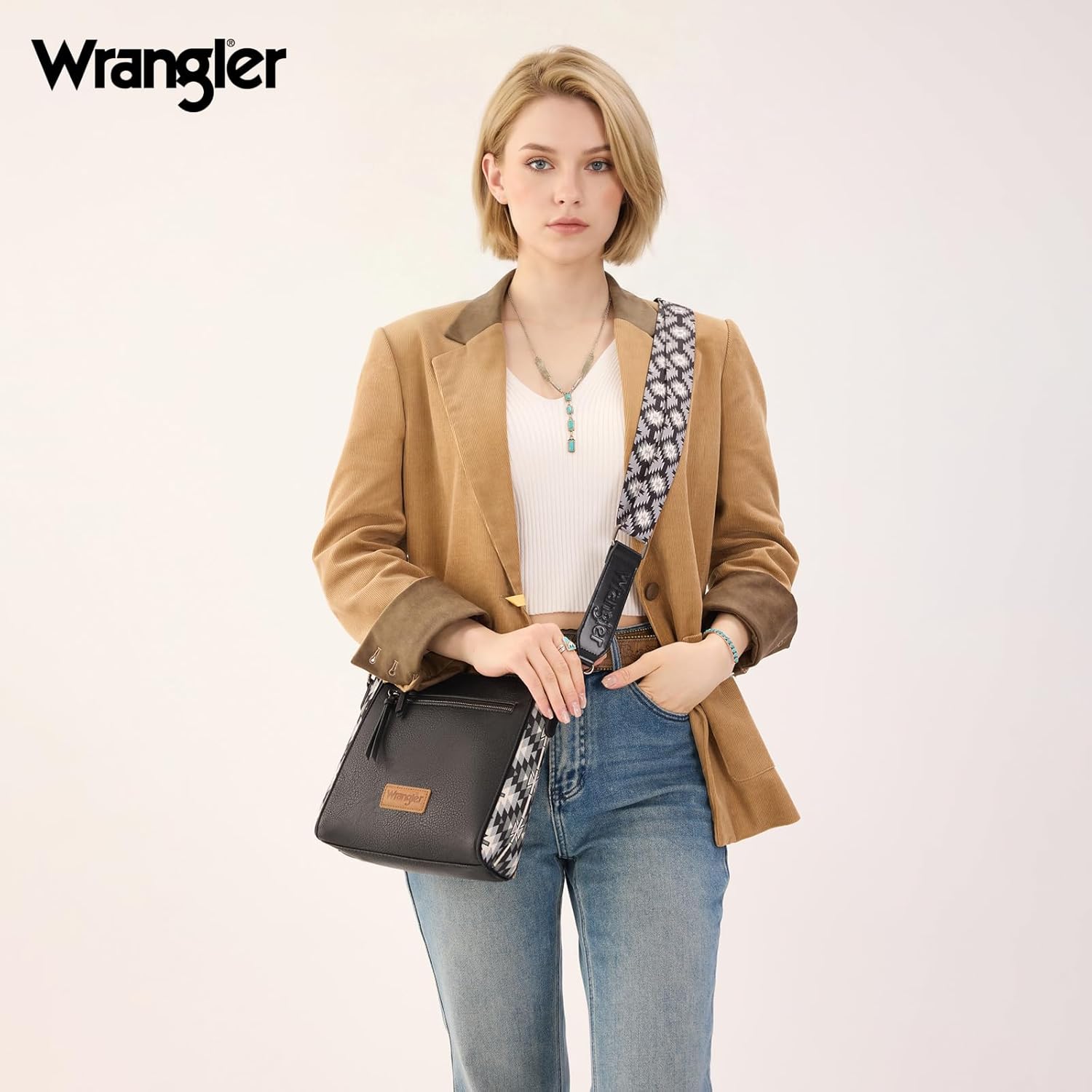 Wrangler Aztec Crossbody Purse Medium Shoulder Bags for Women Western Handbag with Guitar Strap