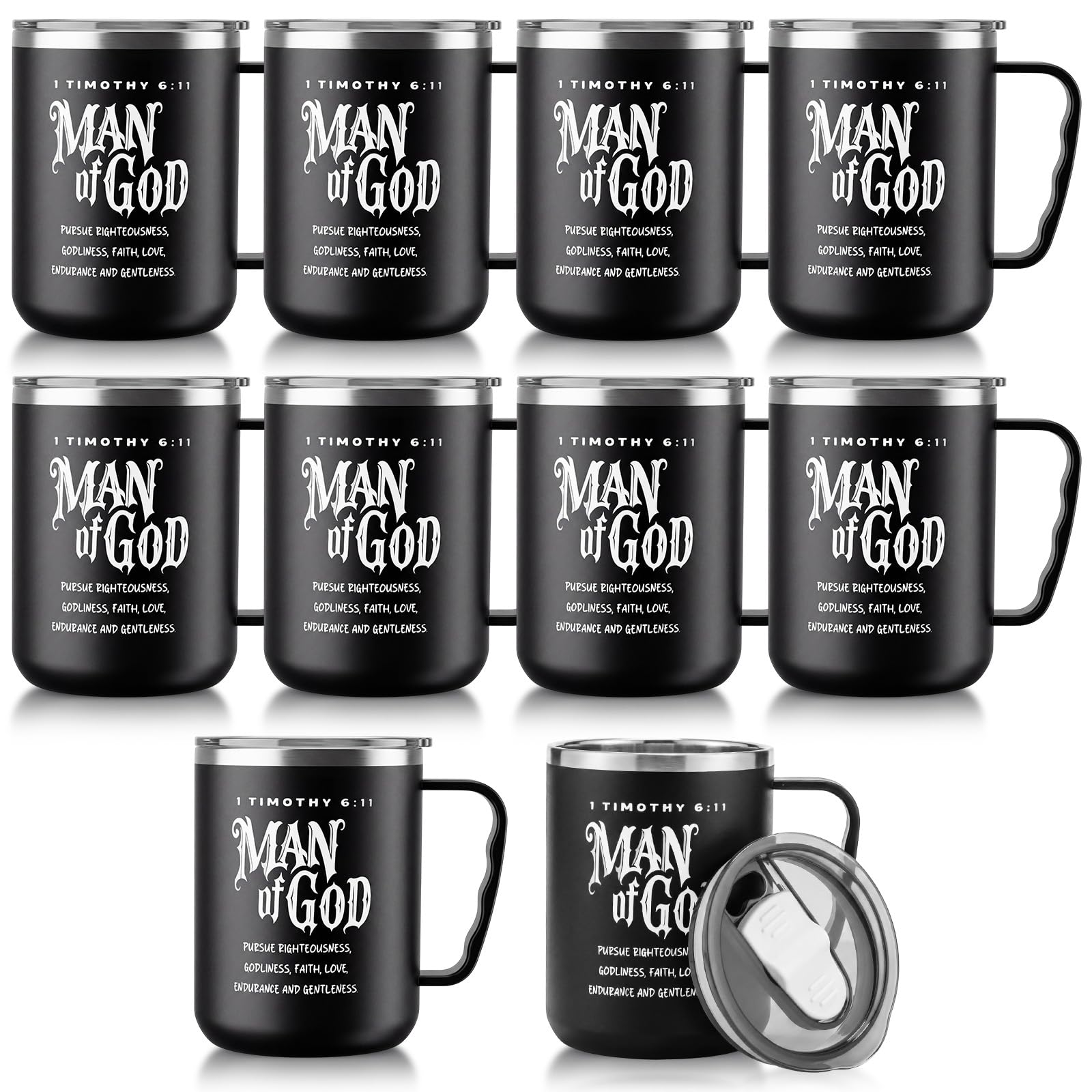 Jowwcen 10 Pack Christian Gifts for Men 17 oz Man of God Coffee Tumbler Stainless Steel Insulated Christian Fathers Day Gift Mugs with Lid Bible Verse Religious Gift Set for Church Pastor Fathers Day