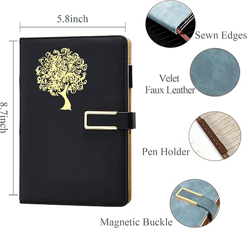 Miniatura 10 de Diario de escritura recargable de piel sintética con tapa dura A5 College con 200 páginas forradas y plano diario personal con bolígrafo y hebilla