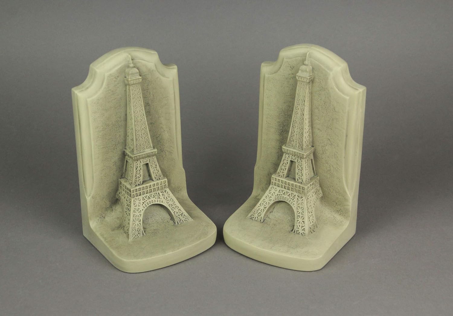 Historical Wonders Collection Aged White Resin Eiffel Tower Bookends - Artistic French Historic Monument Bookshelf Room Decor, Standing 7.25 Inches High
