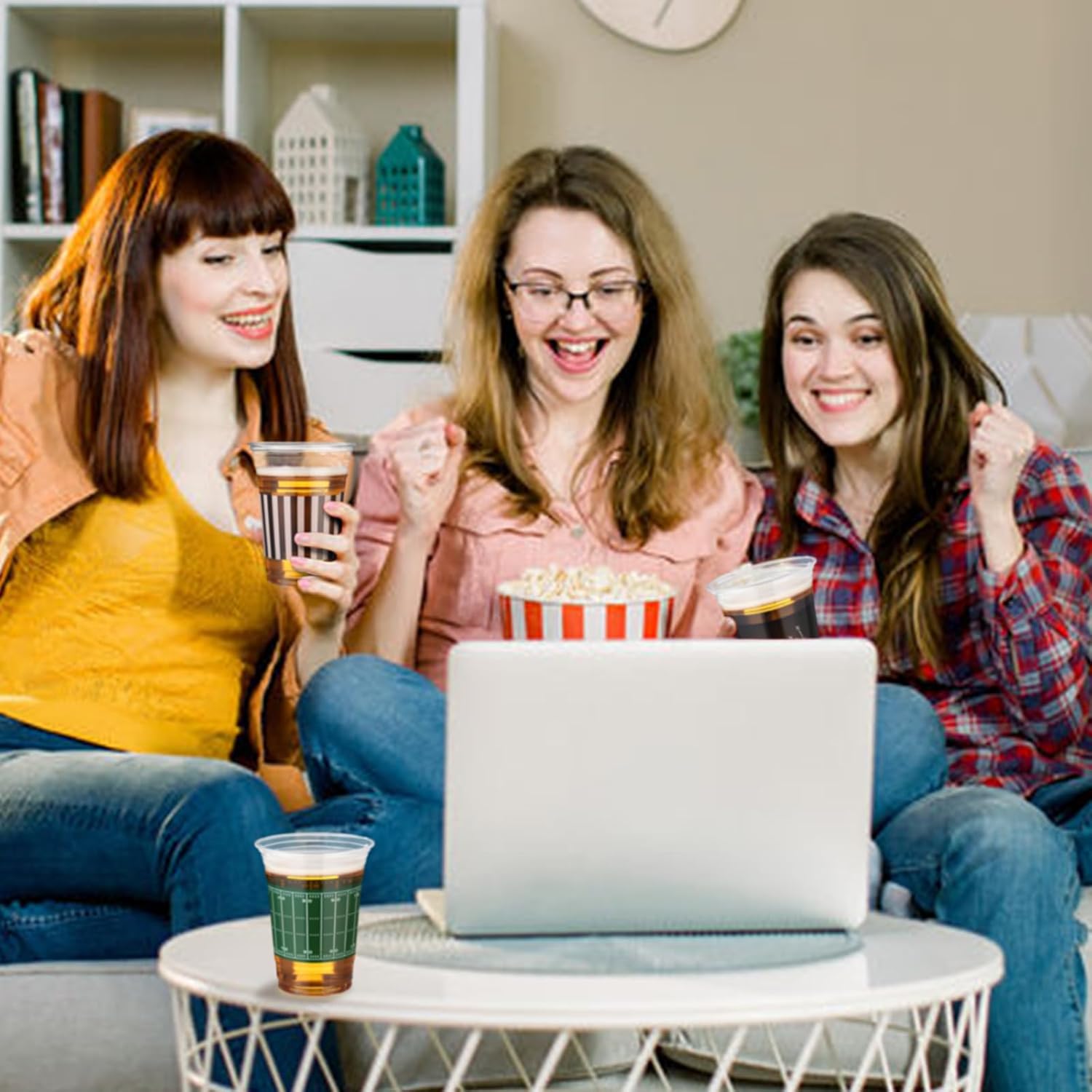 Qinyoung 200 Pcs 16oz Football Party Decorations Football Tailgate Plastic Disposable Clear Cups for Events Sports Birthday Themed Tableware Party Supplies