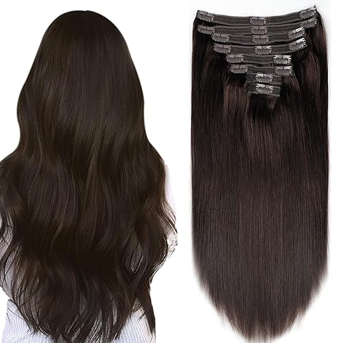 Miniatura 1 de Extensiones de cabello humano Remy con clip, balayage, color marrón chocolate a rubio caramelo, extensiones de cabello humano Remy con clip,