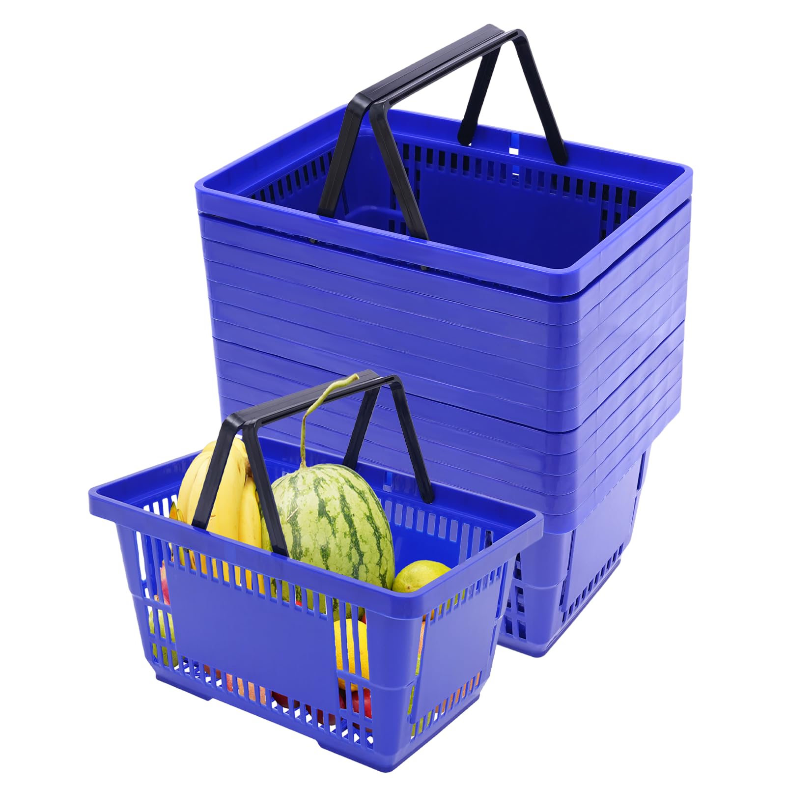 12PCS Blue Plastic Shopping Baskets with Handles, Portable Retail Baskets Grocery Basket with Handles,21L Hand Shopping Basket Set for Stores,